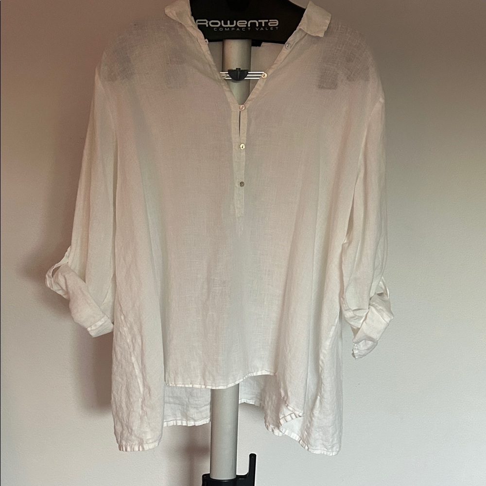 Eileen Fisher White 100% Irish Linen Blouse